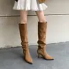 Botas Altas de Piel de Ante con Tacón de Aguja y Punta Fina First Encounter para Adelgazar de Temporada para Mujer 2026 Nuevas Botas Largas por Encima de la Rodilla
