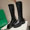 2023 nuevas botas elásticas finas de punta redonda con plataforma gruesa, tacón medio, estilo Caballero, versátiles, tacón grueso pequeño, botas altas para mujer