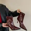 2026 Novas Botas de Tornozelo Stiletto Bico Fino em Couro Patenteado para Mulheres, Salto Alto Brilhante Moda Botas Slim