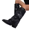 Outono de 2025 Novo Salto Grosso Versátil Estilo Britânico Cano Alto Plissado Bota Venda Direta do Fabricante Comércio Exterior Transfronteiriço Sapatos Femininos