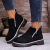 2025 Botas Martin de Punta Redonda con Cremallera Lateral Botines con Tacón Grueso Nuevos Otoño e Invierno Talla Grande Comerciantes Extranjeros Botines Cortos para Mujer