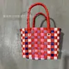 Cesta de Verduras Bolsa de Paja Nuevo Estilo Ins Cesta de Compras de Verduras Estilo Pastoral Bolsa para Mujer Bolsa Tejida Colorido Contrastante Puesto Colorido