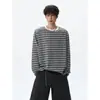 Camiseta de punto a rayas de manga larga para hombre, Otoño Casual, Ropa interior de capa base, Adolescente, Holgada, Tallas grandes, Top de cuello redondo