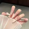 Uñas Portátiles Largas Delgadas Perro Lazo Largo Corazón Arte de Uñas Estudiante Hechas Completamente a Mano Puntas de Uñas Portátiles Removibles Blanqueamiento