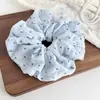 Scrunchie de tecido franzido com estampa de pônei e bolinhas em rede estilo coreano para mulheres, elástico de rabo de cavalo versátil de alta qualidade