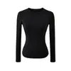 Camiseta Básica Minimalista de Cor Lisa com Gola Redonda e Manga Longa, Nova Moda Primavera Versátil Slim Fit para Mulheres