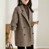Abrigo de Lana Cuadros Color Avanzado para Mujer 2022 Otoño e Invierno Nuevo Estilo Occidental Delgado que Reduce la Edad