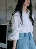 Camisa clásica de mujer "Día en el Mar" con espalda dividida, dos tonos y bordada, top suelto de algodón puro para primavera