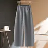 Pantalones deportivos rojos de pierna ancha curvada para mujer, nuevo modelo primavera/otoño 2026, de cintura alta, con cordón, corte holgado, pantalones de pierna ancha fluidos