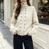 Cárdigan de Punto con Cremallera, Cuello Alto, Doble Botonadura, Nuevo, Transfronterizo Europeo y Americano, Suéter Holgado tipo Abrigo, Cárdigan para Mujer, Ropa para Mujer, Top
