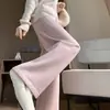 Pantalones de Punto de Felpa para Maternidad Pierna Ancha para Otoño e Invierno 2025 Nuevo Estilo Caídos Casuales de Pierna Recta Pantalones de Maternidad
