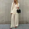 Traje de Satín de Alta Calidad para Viajes de Negocios para Mujer Elegante Elegante Top de Tirantes con Cuello en V de Manga Larga Pantalones Anchos Sueltos Conjunto de Dos Piezas