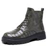 Botas de hombre de otoño e invierno, botas cortas nuevas, suela gruesa negra, estilo retro británico, con estampado de cocodrilo, zapatos para hombre