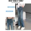 Jeans Feminino Cor de Cimento Micro-flare Cintura Alta Nova Coleção Primavera 2025 Skinny Slimming Stretch Calça Reta