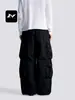 Pantalones de Trabajo Retro Americano con Múltiples Bolsillos para Hombre y Mujer Cintura Elástica Diseño Estilo Calle Estampado de Letras Pantalones Holgados de Secado Rápido
