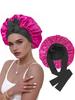 Touca de Cetim Dupla Camada Elástica Amazon Reversível para Cuidados com o Cabelo Lenço de Beleza Chapéu com Laço Fita Chapéu Redondo