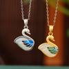 Colgante de cisne de jade hetiano esmaltado con baño de oro de plata esterlina S925 de Yilu para regalo, nicho de lujo de alta calidad.