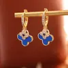 Brinco de ear cuff azul de quatro folhas de alta qualidade, de camada dupla, moderno, de luxo leve, com temperamento elegante, brincos doces, frescos, de celebridade da internet