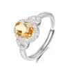 Anillo de Peridoto Natural Plata de Ley S925 Incrustado con Amatista Citrino Venta Caliente Transfronteriza Estilo Europeo y Americano Anillo Abierto