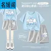 Conjunto de Verão para Meninas 2025 Nova Camiseta de Algodão Puro de Manga Curta para Crianças Tamanhos Médio e Grande Shorts de Verão de Duas Peças para Meninas