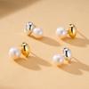 Pendientes de Plata de Ley S925 Retro Ovalados Pequeños Grano de Oro Perla de Agua Dulce Natural Redondos Planos Panecillo Nuevos Pendientes Versátiles para Mujer