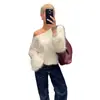Suéter de Color Sólido Holgado Transfronterizo Europeo y Americano para Mujer, Pulóver Casual de Manga Larga con un Hombro al Descubierto para el Trabajo, Estilo Ins