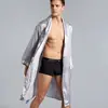Camisola de seda de peça única de verão masculina transfronteiriça, roupão fino de manga comprida, pijama listrado de verão masculino