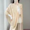 Chal de punto de lana 100% francés para mujer Otoño Invierno Abrigo holgado de longitud media Bufanda Chal Suéter