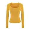 Camiseta básica de manga larga con cuello cuadrado, estilo de chica hot puramente seductor para mujer, agradable para la piel, fina, versátil, ajustada, que realza la figura, camiseta base ajustada