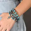 Pulseras deabalorios turquesa de estilo étnico transfronterizo para hombres y mujeres, pulseras personalizadas de múltiples capas entrelazadas, al por mayor
