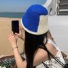 Sombrero de pescador con costuras azules para mujer, sombrero de paja de cubo hueco transpirable de verano, sombrero de cuenca que estiliza la cara, pequeño, a prueba de sol, a prueba de sol, que cubre la cara