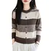 Otoño Invierno Nuevo 2026 Cardigan de Punto Redondo Retro con Piel de Mapache de Manga Larga para Mujer Bloque de Color Holgado Prenda Exterior