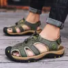 Sandalias de Playa para Hombre de Cuero Genuino, Punta Reforzada, Talla Grande Popular Transfronteriza, de Primera Capa, para Verano, Casual, al Aire Libre