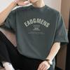 Camiseta de algodón pesado estilo americano 260g para hombre, manga corta de verano, holgada, cuello redondo, ropa top, algodón estampado con letras, manga media