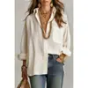 Camisa de Férias Feminina Solta Respirável Cor Sólida Europeia e Americana Transfronteiriça 2026 com Gola de Lapela e Bolsos Laterais Manga Longa