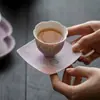 Porta-copos Quadrado de Peônia Roxa Pintado à Mão com Esmalte Mineral, Bandeja de Chá de Cerâmica, Resistente ao Calor e Isolante, Acessório para Cerimônia do Chá Chinesa