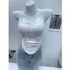 Nova camisola sexy para mulheres, peça íntima simples de verão, decote quadrado, top curto irregular justo com bojo embutido