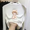 Camiseta de manga larga con forro polar para niña para otoño e invierno, top cálido cepillado de cuello semi-alto para niños