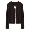 Cárdigan de punto trenzado con hilo Yangzi de lana peinada, Textura de punto grueso, Patrón trenzado vintage, Prendas de punto versátiles para mujer para primavera y otoño, Al por mayor