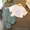 2022 Verano Nuevo Ropa Infantil Set para Bebé Niña Lindo Dibujo Animado Dos Piezas Moda Estilo Occidental Pantalones de Manga Corta de Seda Helada