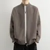 Suéter cárdigan de punto con cuello alto estilo japonés para hombre, color liso, corte holgado, tejido de punto con cremallera para otoño e invierno, envío transfronterizo