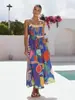 Vestido de Tirantes Estampado de Lino Estilo Vacaciones Casuales Nuevo 2025 Transfronterizo Europeo y Americano Amazon Aliexpress Sitio Independiente