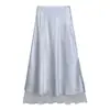 Falda larga de encaje de lujo ligero transfronteriza con abertura lateral, falda de satén para mujer, nueva moda de verano, versátil, color liso, línea A