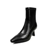Botas elásticas de PU para mujer, botas ajustadas, nuevas botas de tacón de punta cuadrada estilo coreano para otoño e invierno, botines elásticos para mujer