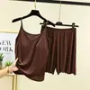 Conjunto de dos piezas para mujer de verano, modal, color liso, sexy, delgado, para casa, con camisola acolchada y shorts