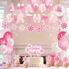 Castelo de Gelo Rosa Festa de Aniversário Conjunto Bandeirola de Flocos de Neve Balões de Látex Toppers para Bolo Decoração de Aniversário para Menina