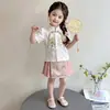 Conjunto Curto de Saia Ma Mian Estilo Chinês Novo para Meninas Estilo Nacional 2026 Novo Estilo Antigo Infantil Hanfu Traje Tang Fino Verão