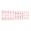 Uñas Portátiles Puras Hechas a Mano Otoño e Invierno 24 Piezas Trapecio Largo Uñas Portátiles Uñas Postizas de Alta Calidad Estampado de Leopardo Borde Francés Uña