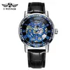 T-Winner/Victor 8012 Elegante Casual Hueco con Pedrería Correa de Cuero Manual Reloj Mecánico