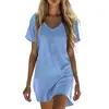 2026 Nuevo Estilo Transfronterizo Europeo y Americano para Mujer Vestido Casual Cómodo de Algodón y Lino de Color Sólido con Mangas Cortas y Cuello en V con Bolsillo